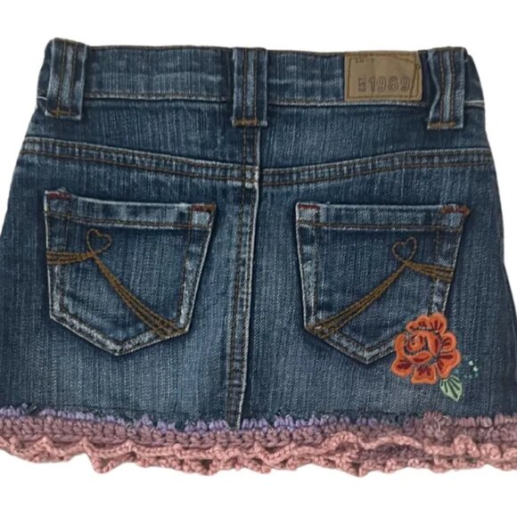 Upcycled One-Of-A-Kind Girls The Children's Place Embroidered Denim Skort 3T - Picture 4 of 5